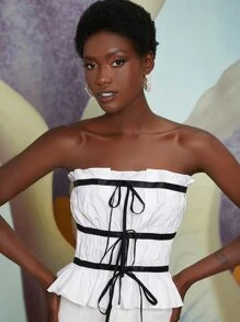 Penelope Ping Áo nữ Viên lá sen Khối Màu Gợi cảm - trắng - Xem 1