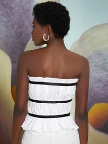 Penelope Ping Áo nữ Viên lá sen Khối Màu Gợi cảm - trắng - Xem 2