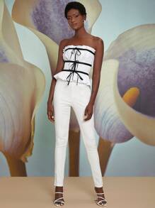 Penelope Ping Áo nữ Viên lá sen Khối Màu Gợi cảm - trắng - Xem 3