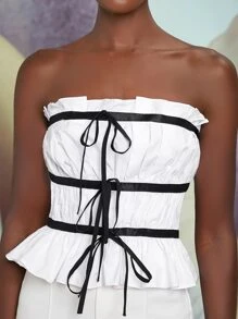 Penelope Ping Áo nữ Viên lá sen Khối Màu Gợi cảm - trắng - Xem 6