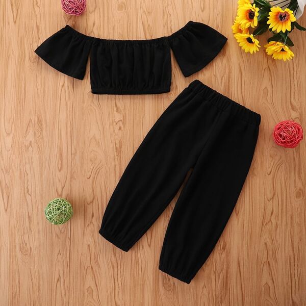 

Toddler Girls Bardot Top With Joggers, Black