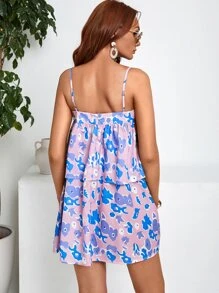 SHEIN Unity 滿版印花分層下擺吊帶洋裝 - 彩色 - 查看 2