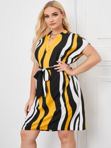 SHEIN Clasi Đầm Plus Size Thắt lưng Sọc Giải trí - Nhiều màu - Xem 5