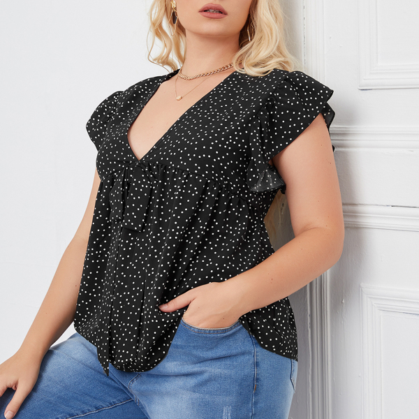 

Plus Ruffle Cuff Polka Dot Blouse, Black