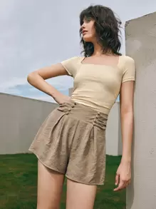 SHEIN Zip Side Wide Leg Shorts - Mocha Brown - View 1