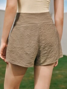 SHEIN Zip Side Wide Leg Shorts - Mocha Brown - View 2