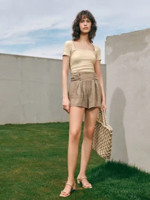 SHEIN Zip Side Wide Leg Shorts - Mocha Brown - View 3