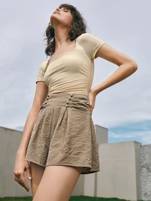 SHEIN Zip Side Wide Leg Shorts - Mocha Brown - View 4