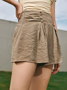 SHEIN Zip Side Wide Leg Shorts - Mocha Brown - View 5