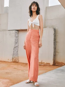 SHEIN Unity Tie Front Ruched Bust Crop Top - White - View 5