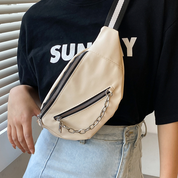 

Chain Decor Minimalist Fanny Pack, Beige