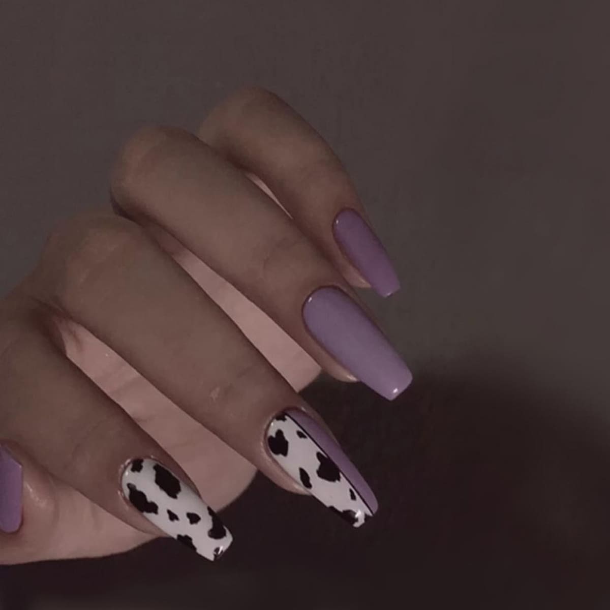 

24pcs Cow Print Fake Nail, Purple