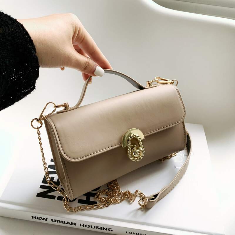 

Metal Buckle Satchel Bag, Khaki