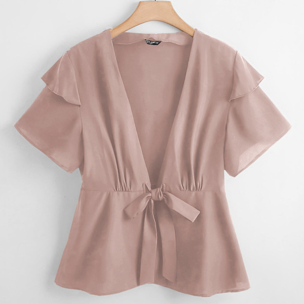 

Plus Tie Front Peplum Top, Dusty pink