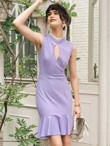 MIUSOL 挖空細節荷葉邊洋裝 - 淡紫色 - 查看 4