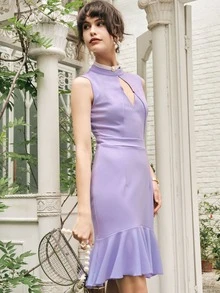 MIUSOL 挖空細節荷葉邊洋裝 - 淡紫色 - 查看 5