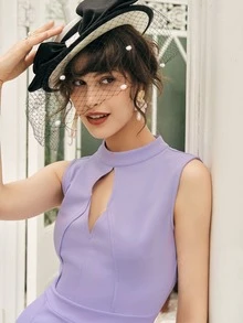 MIUSOL 挖空細節荷葉邊洋裝 - 淡紫色 - 查看 6