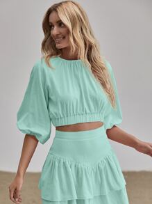 Top de espalda abierta de manga farol - verde menta - Ver 1