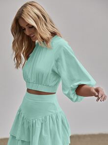 Top de espalda abierta de manga farol - verde menta - Ver 5