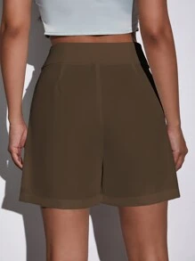 Foldover Waist Wide Leg Shorts - Mocha Brown - View 2