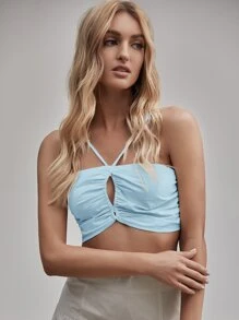 SHEIN Unity Áo hai dây Cắt ra Dây kéo màu trơn Giải trí - Màu xanh nhạt - Xem 3