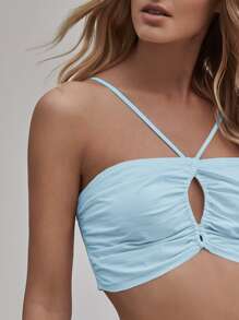 SHEIN Unity Áo hai dây Cắt ra Dây kéo màu trơn Giải trí - Màu xanh nhạt - Xem 5