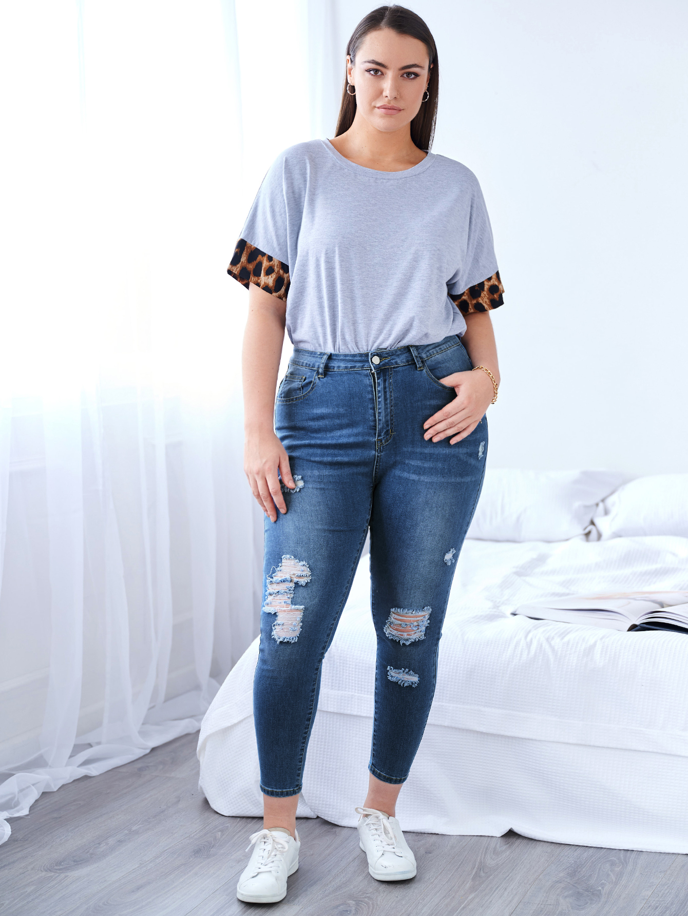 Jeans Skinny Da Donna Jeans Da Donna Jeans Skinny Elasticizzati Strappati Jeans Da Donna A Gamba Larga Jeans Da Donna A Vita Alta Senza Bottoni Elasticizzati Jeans Svasati Jeans Da Donna, E-white - Foto 3