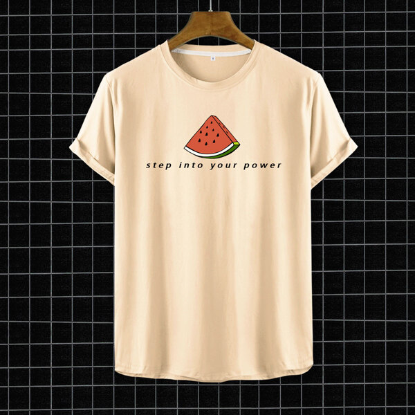 

Men Watermelon & Slogan Graphic Tee, Apricot