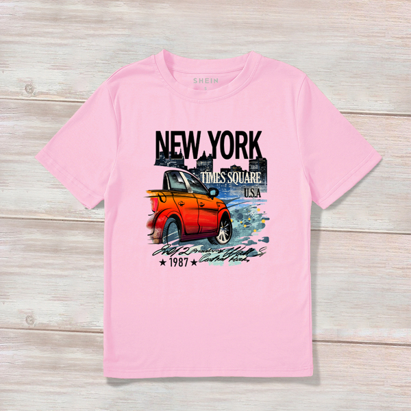 

Letter & Car Print Tee, Baby pink