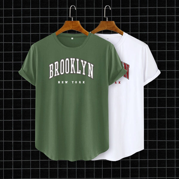 

Men 2pcs Letter Graphic Short Sleeve Tee, Multicolor