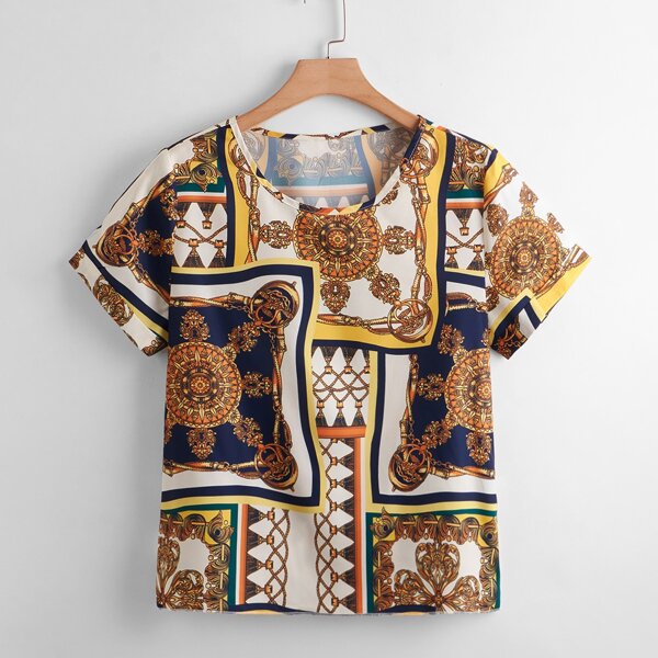 

Plus Scarf Print Blouse, Multicolor