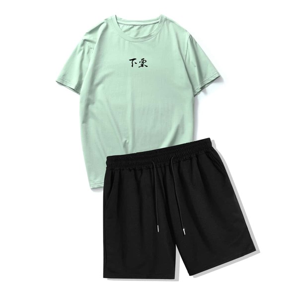 

Men Japanese Letter & Hill Tee & Track Shorts, Multicolor