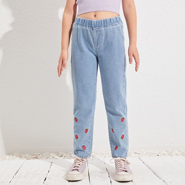 

Girls Strawberry Print Light Wash Jeans