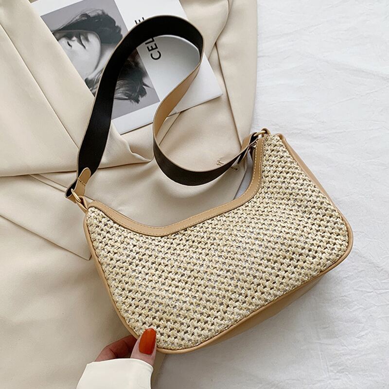 

Straw Shoulder Bag, Khaki