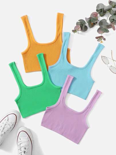 4pcs Rib Knit Sports Bra