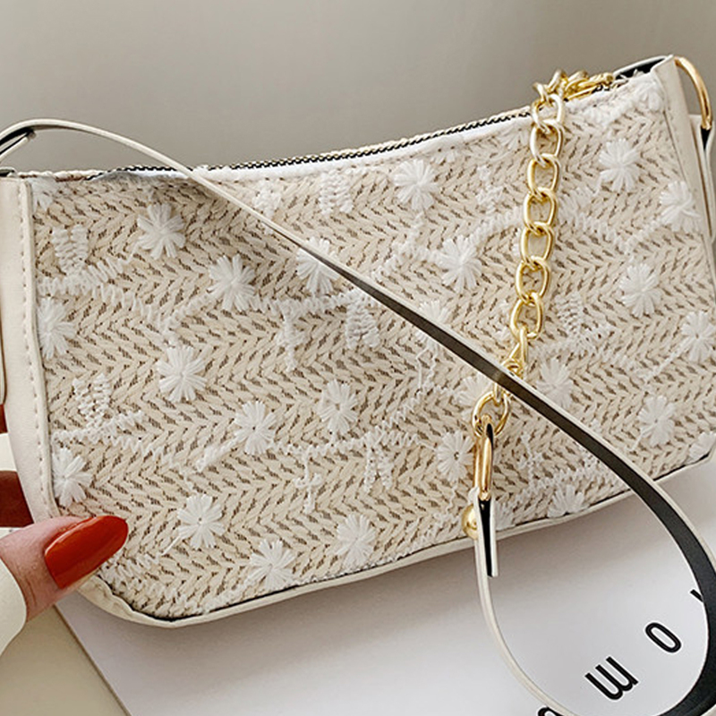 

Straw Shoulder Bag, Beige