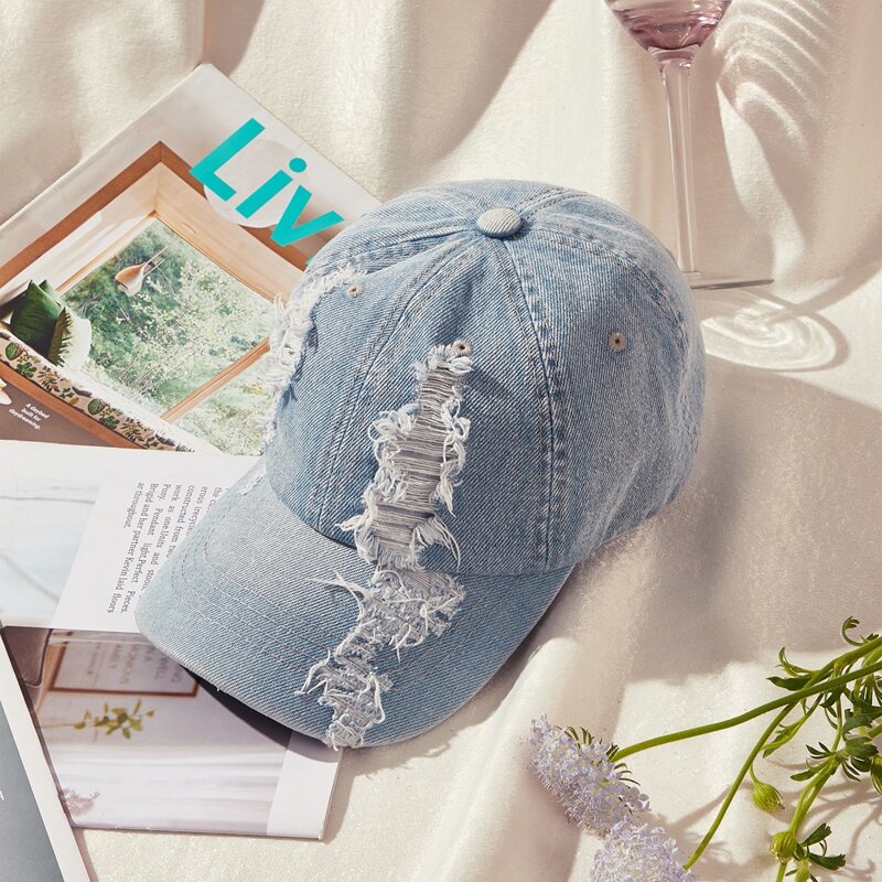 

Ripped Decor Baseball Cap, Blue