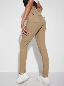 Jeans ajustados con bolsillo oblicuo - Caqui - Ver 2