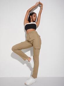 Jeans ajustados con bolsillo oblicuo - Caqui - Ver 5