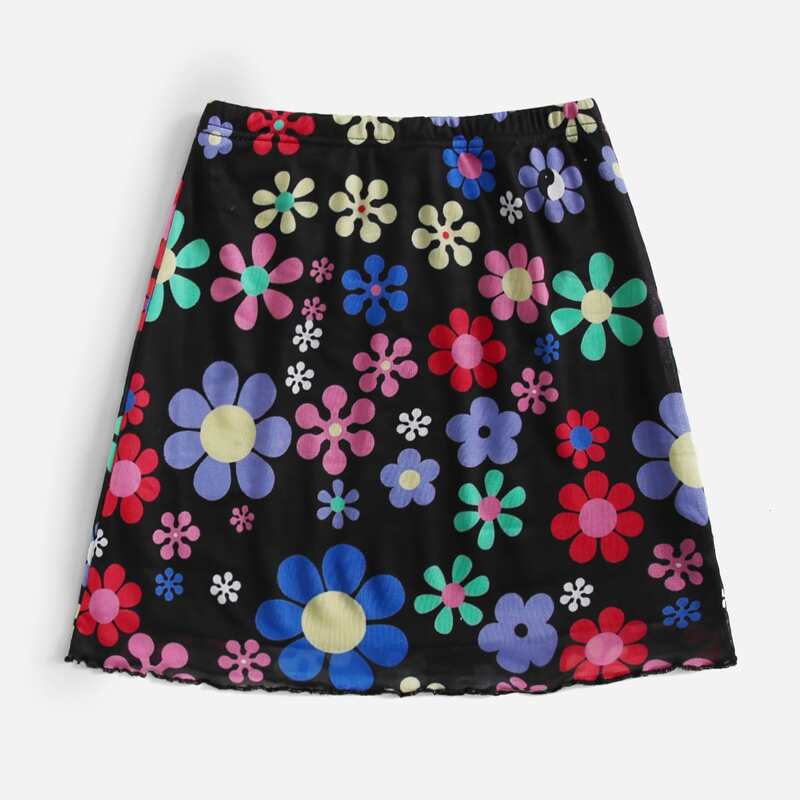 

Floral Graphic Mesh Skirt, Multicolor