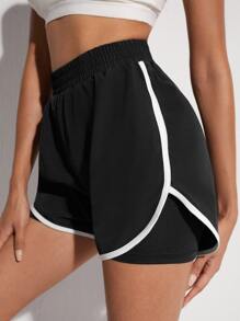 2 In 1 Contrast Binding Sports Shorts - Black - View 1