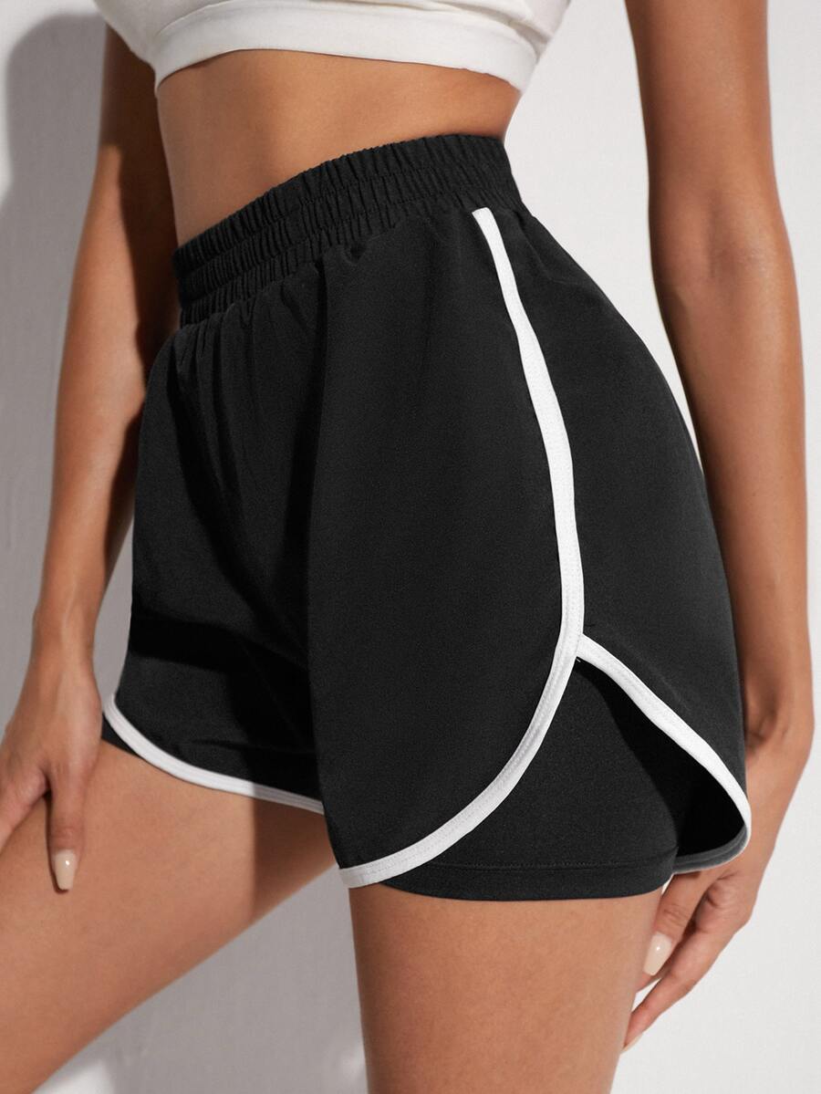 2 In 1 Contrast Binding Sports Shorts - Black - View 1