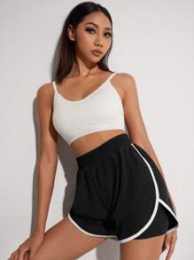 2 In 1 Contrast Binding Sports Shorts - Black - View 3