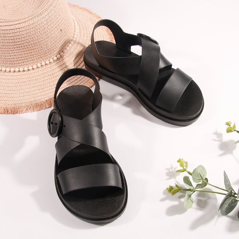 

Open Toe Ankle Strap Platform Sandals, Black