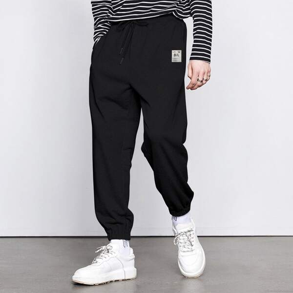 

Men Letter Patched Sweatpants, Black