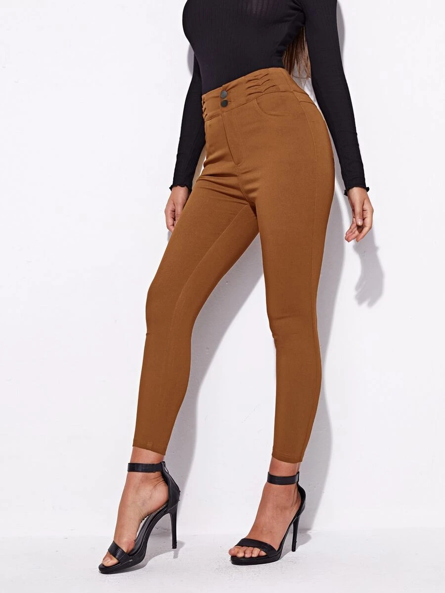 High Waist High Stretch Skinny Jeggings - Brown - View 1