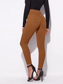 High Waist High Stretch Skinny Jeggings - Brown - View 2