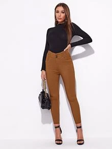 High Waist High Stretch Skinny Jeggings - Brown - View 3