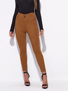 High Waist High Stretch Skinny Jeggings - Brown - View 5