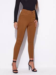 High Waist High Stretch Skinny Jeggings - Brown - View 6